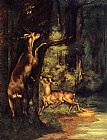 Woods Canvas Paintings - Male and Female Deer in the Woods